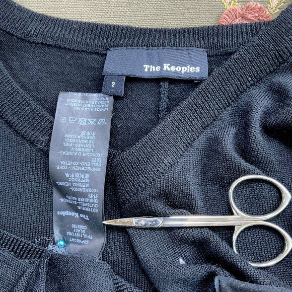 The Kooples Sweater Merino Wool Zip Shoulder Lamb Front Pocket Black (~40” bust) - Picture 5 of 7